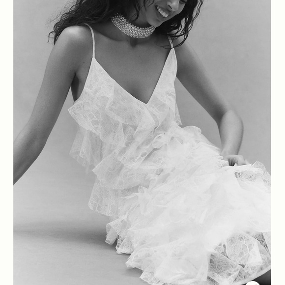 BHLDN Anthropologie White Lace Ruffle Dress - Picture 7 of 11